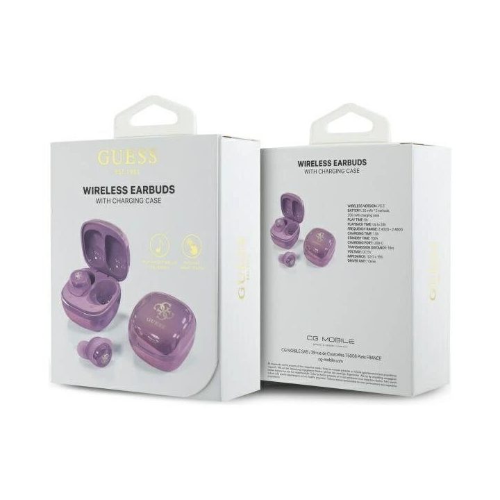 Guess belaidės Bluetooth TWS ausinės su įkrovimo stotele - violetinės