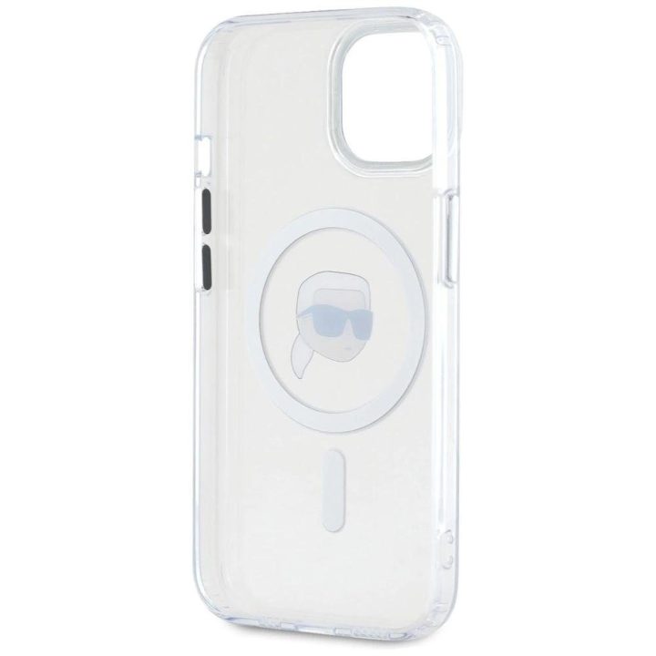 Karl Lagerfeld magnetinis dėklas iPhone 15 Plus (baltas)