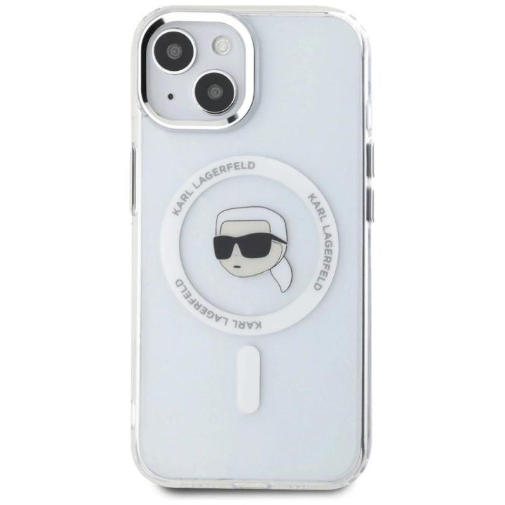Karl Lagerfeld magnetinis dėklas iPhone 15 Plus (baltas)