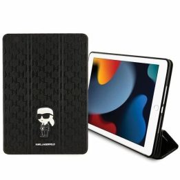 Karl Lagerfeld Saffiano monograminis dėklas iPad 10.2 (2019, 7 gen.) – juodas, magnetinis folio viršelis