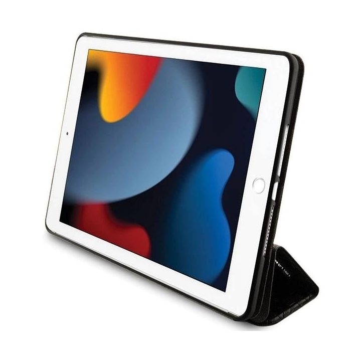 Karl Lagerfeld Saffiano monograminis dėklas iPad 10.2 (2019, 7 gen.) – juodas, magnetinis folio viršelis