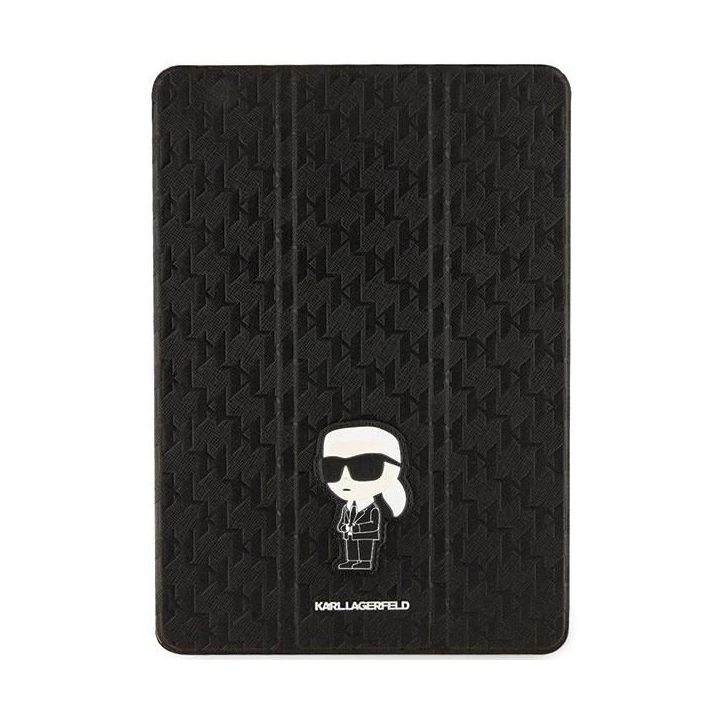 Karl Lagerfeld Saffiano monograminis dėklas iPad 10.2 (2019, 7 gen.) – juodas, magnetinis folio viršelis