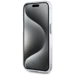 Karl Lagerfeld baltas MagSafe dėklas iPhone 15 Pro su metaline galva