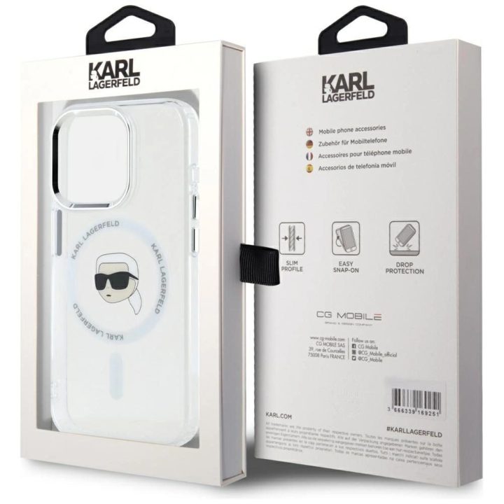 Karl Lagerfeld baltas magnetinis dėklas iPhone 15 Pro Max