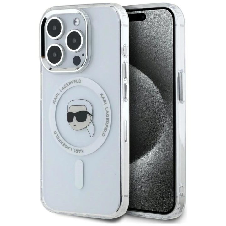 Karl Lagerfeld baltas magnetinis dėklas iPhone 15 Pro Max