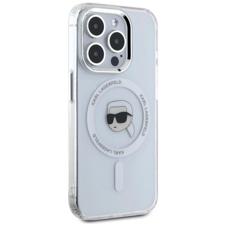 Karl Lagerfeld baltas magnetinis dėklas iPhone 15 Pro Max
