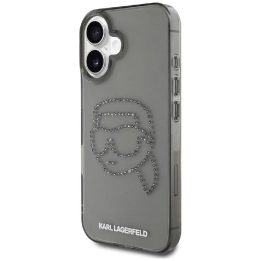 Karl Lagerfeld blizgus dėklas su kristalais iPhone 16 juodas
