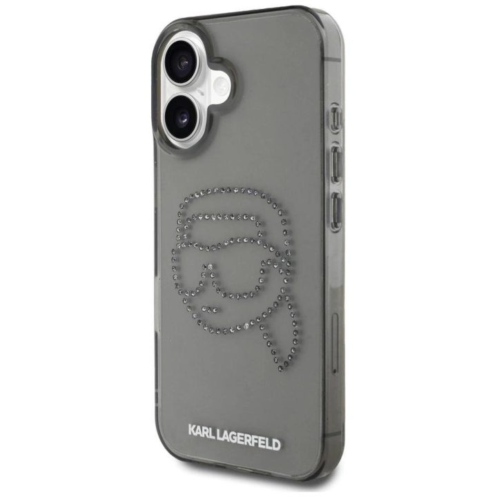 Karl Lagerfeld blizgus dėklas su kristalais iPhone 16 juodas