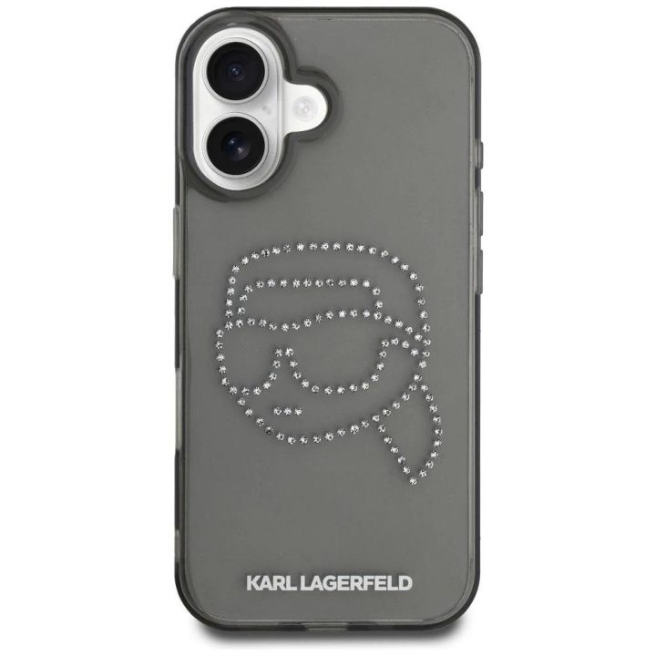 Karl Lagerfeld blizgus dėklas su kristalais iPhone 16 juodas
