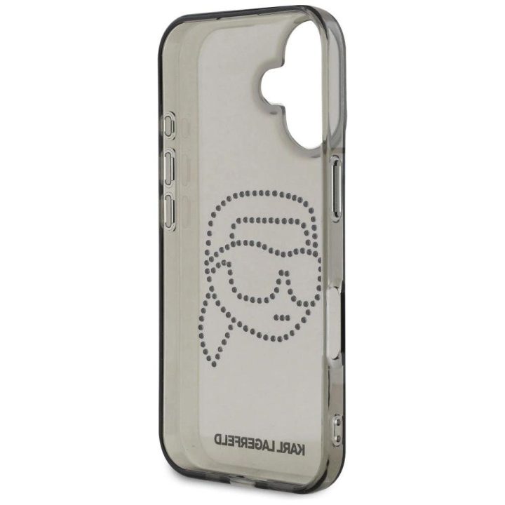 Karl Lagerfeld blizgus dėklas su kristalais iPhone 16 juodas