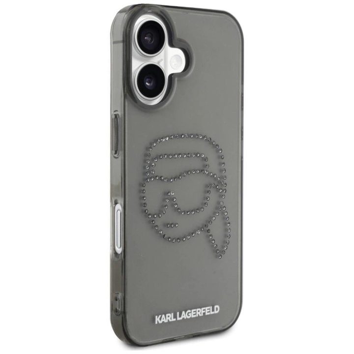 Karl Lagerfeld blizgus dėklas su kristalais iPhone 16 juodas