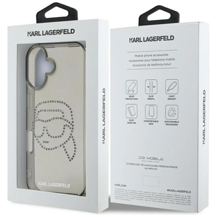 Karl Lagerfeld blizgus dėklas su kristalais iPhone 16 juodas