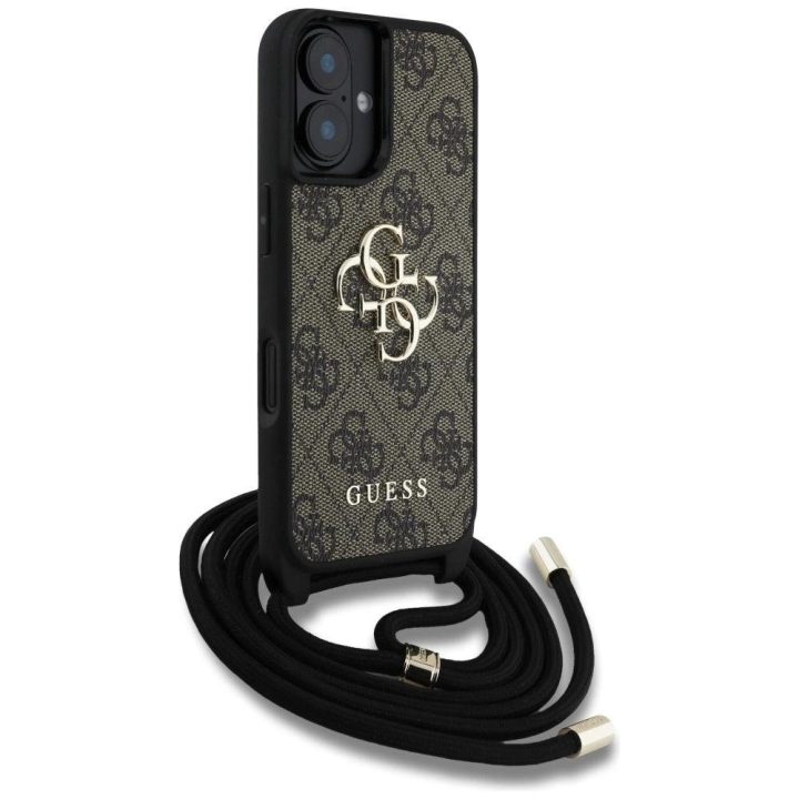 4G dizaino rudos spalvos Guess“ virvelinė rankinė iPhone 16 Plus