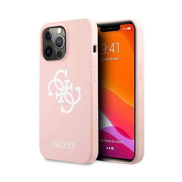 Guess silikoninis dėklas su 4G logotipu iPhone 13 Pro Max (rožinis)