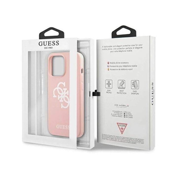 Guess silikoninis dėklas su 4G logotipu iPhone 13 Pro Max (rožinis)
