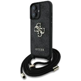 4G logotipu dekoruotas juodas iPhone 16 Plus“ virvelinis dėklas