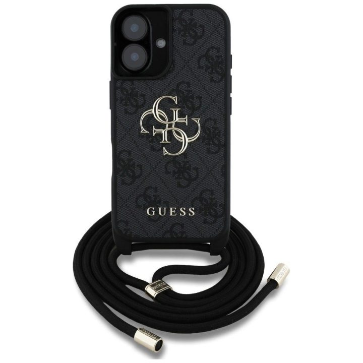 4G logotipu dekoruotas juodas iPhone 16 Plus“ virvelinis dėklas