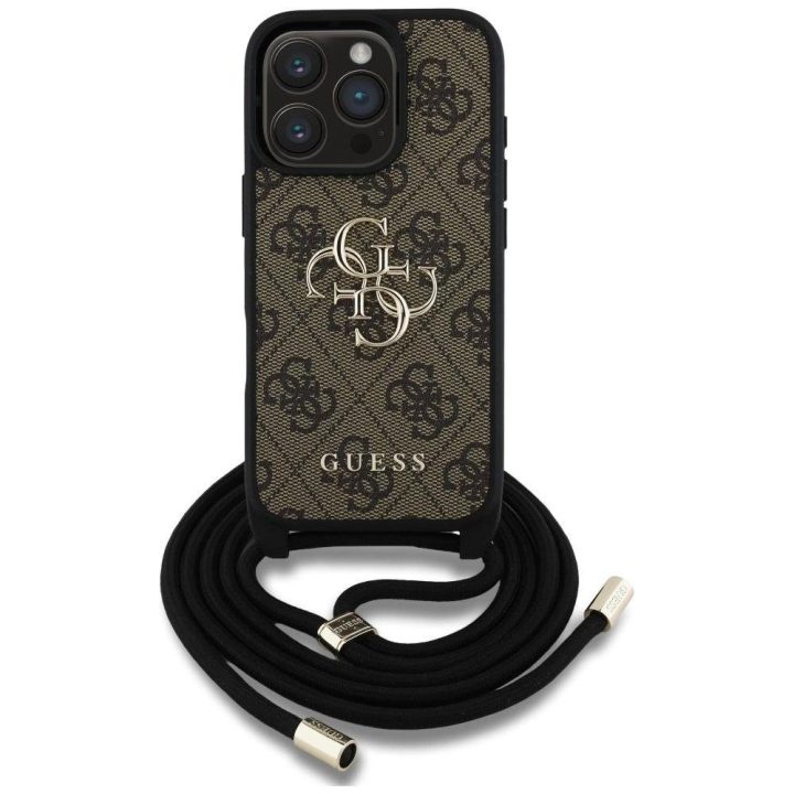 4G dizaino rudos spalvos Guess“ virvelinė rankinė iPhone 16 Pro