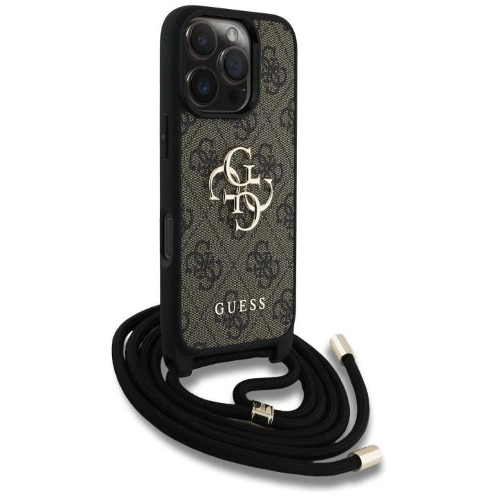 4G dizaino rudos spalvos Guess“ virvelinė rankinė iPhone 16 Pro