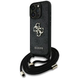 4G dizaino juoda virvelinė Guess“ rankinė-telefonui iPhone 16 Pro