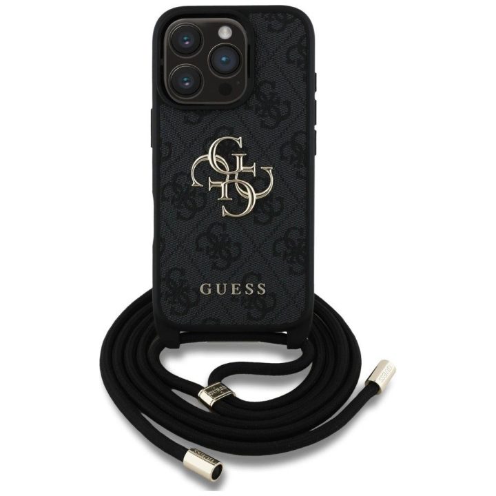 4G dizaino juoda virvelinė Guess“ rankinė-telefonui iPhone 16 Pro