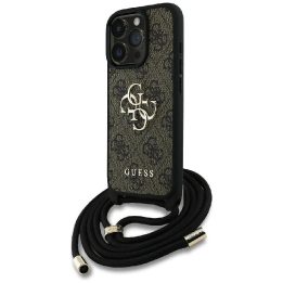 4G logotipu dekoruotas rudas Guess“ virvelinis dėklas iPhone 16 Pro Max