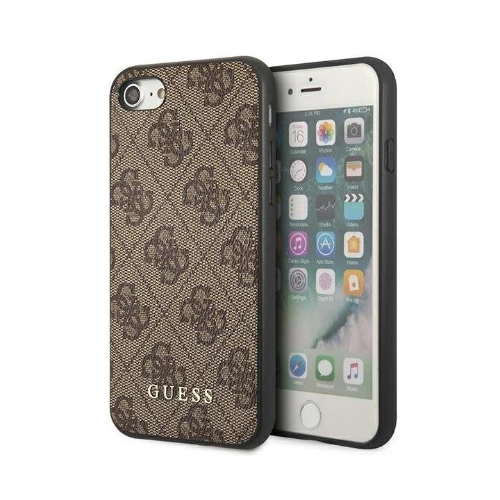 Guess auksinis metalinis logotipuotas dėklas iPhone SE 2022/2020/7/8 – rudas