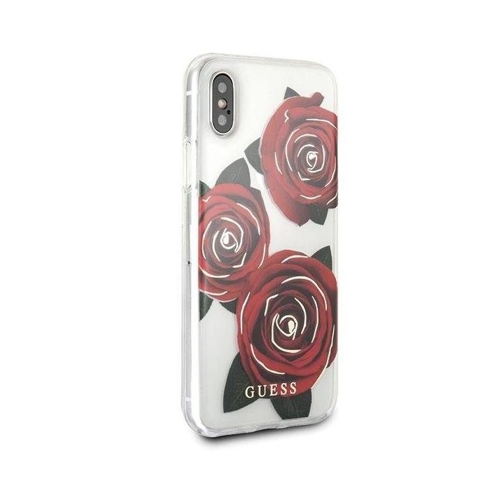 Guess raudona rožė permatomas iPhone X dėklas