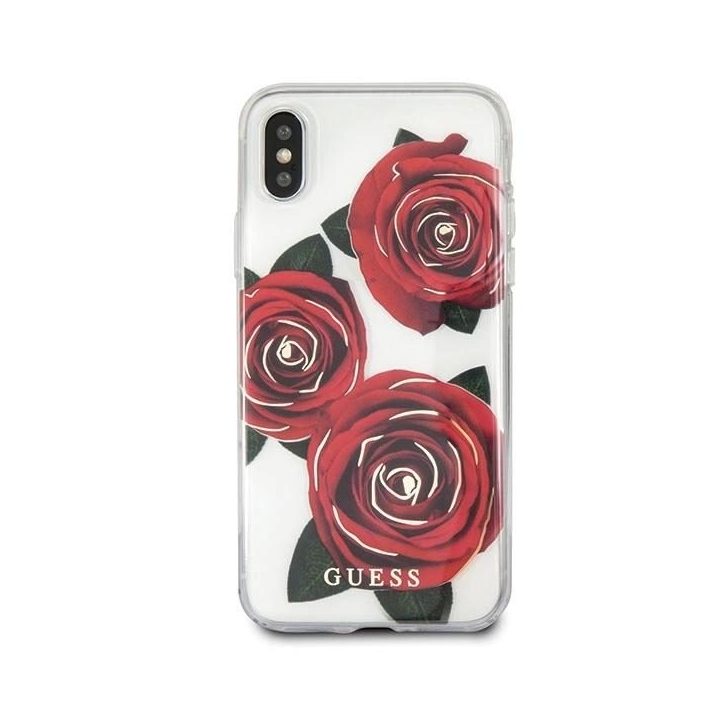 Guess raudona rožė permatomas iPhone X dėklas