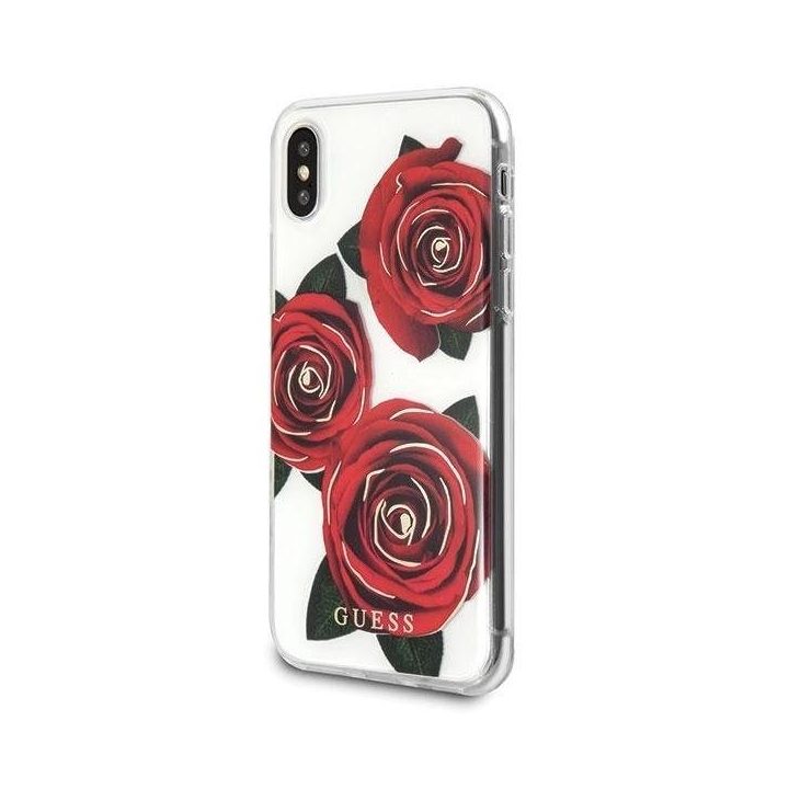 Guess raudona rožė permatomas iPhone X dėklas