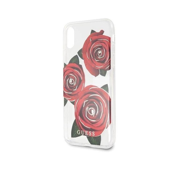 Guess raudona rožė permatomas iPhone X dėklas