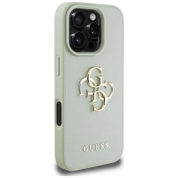 Guess grūdinto dizaino dėklas iPhone 16 Pro Max, žalias