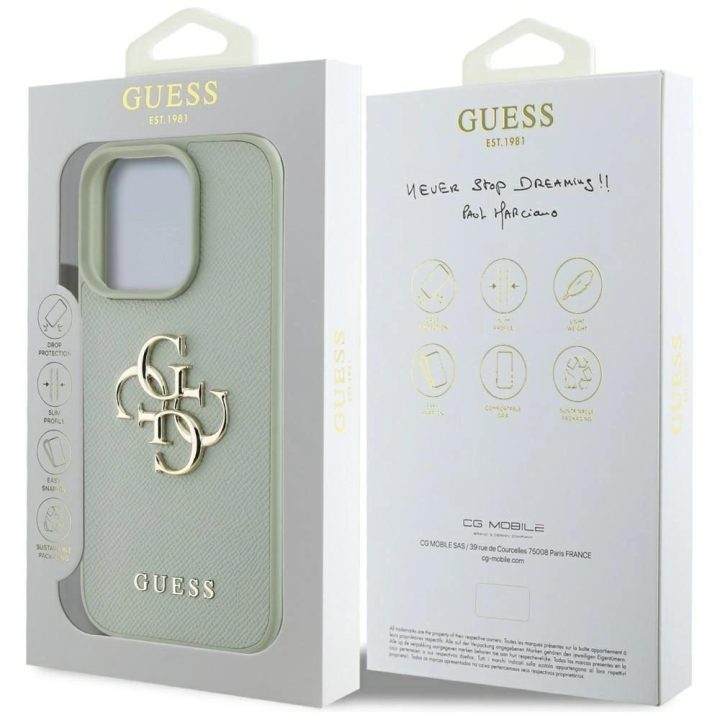 Guess grūdinto dizaino dėklas iPhone 16 Pro Max, žalias