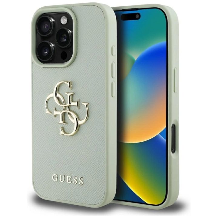 Guess grūdinto dizaino dėklas iPhone 16 Pro Max, žalias