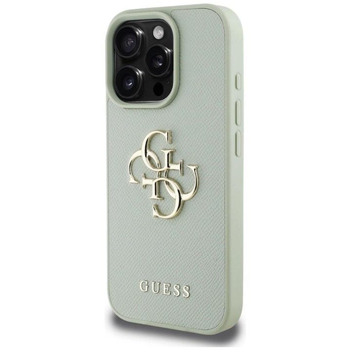 Guess grūdinto dizaino dėklas iPhone 16 Pro Max, žalias