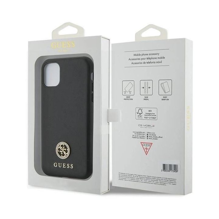 Guess juodas dėklas Strass Metal Logo“ iPhone 11/XR (6.1 )