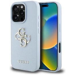 Guess grūdinto dizaino mėlynas dėklas iPhone 16 Pro – klasikinis logotipas