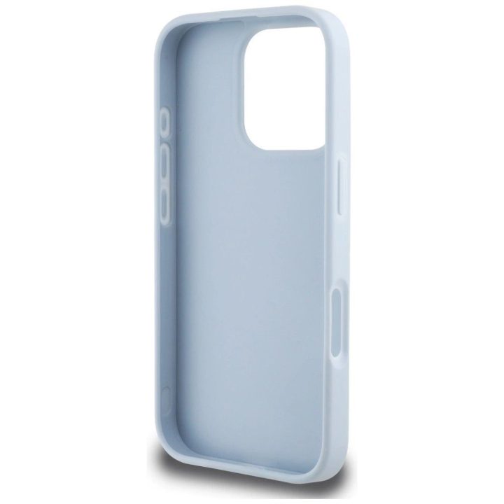 Guess grūdinto dizaino mėlynas dėklas iPhone 16 Pro – klasikinis logotipas