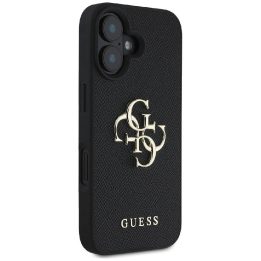 Guess grūdinto dizaino juodas dėklas iPhone 16 – su logotipu