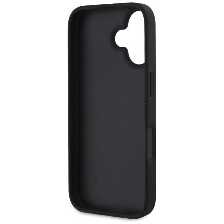 Guess grūdinto dizaino juodas dėklas iPhone 16 – su logotipu