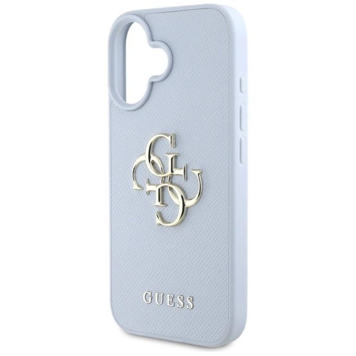 Guess grūdinto dizaino mėlynas dėklas su logotipu iPhone 16