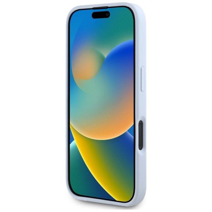 Guess grūdinto dizaino mėlynas dėklas su logotipu iPhone 16