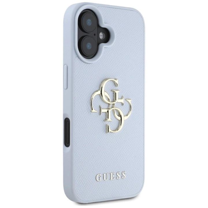 Guess grūdinto dizaino mėlynas dėklas su logotipu iPhone 16