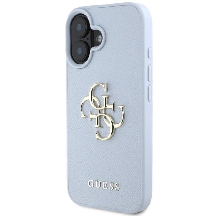 Guess grūdinto dizaino mėlynas dėklas su logotipu iPhone 16
