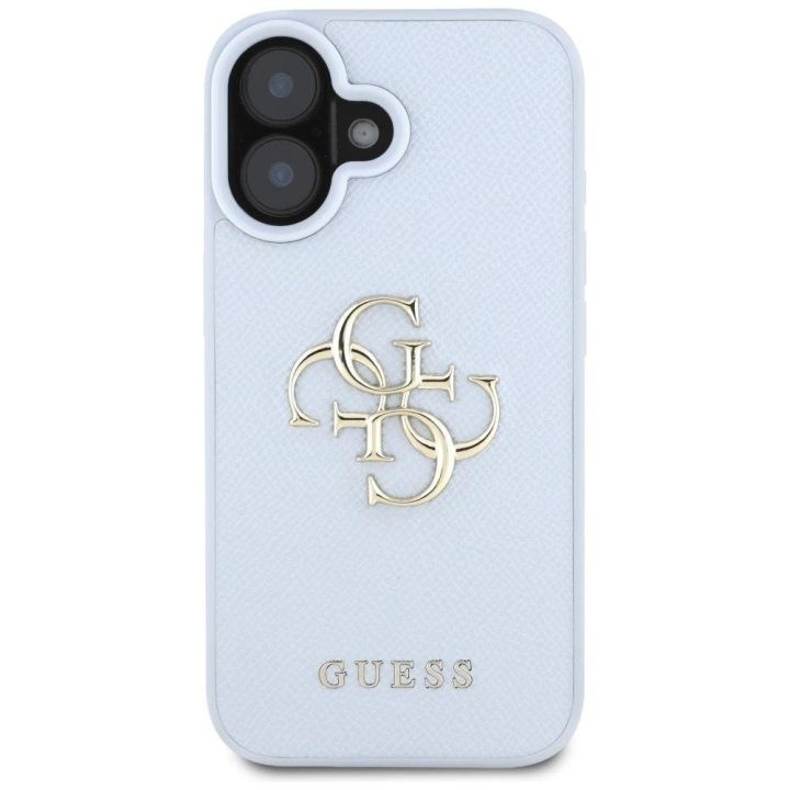 Guess grūdinto dizaino mėlynas dėklas su logotipu iPhone 16