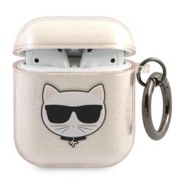 Karl Lagerfeld blizgus Choupette dėklas AirPods 1/2 – auksinis