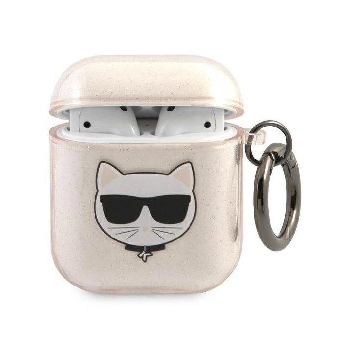 Karl Lagerfeld blizgus Choupette dėklas AirPods 1/2 – auksinis