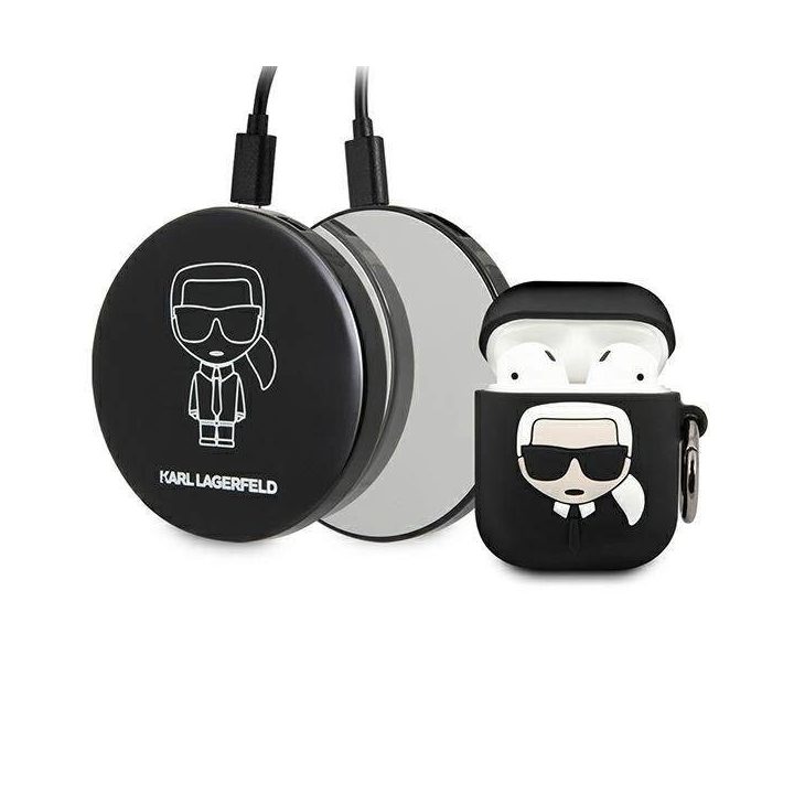 Karl Lagerfeld AirPods dėklas su įkrovikliu – juodas