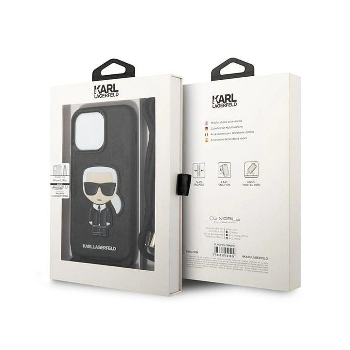 Karl Lagerfeld odinis dėklas su monograma iPhone 13 Pro / 13 – juodas