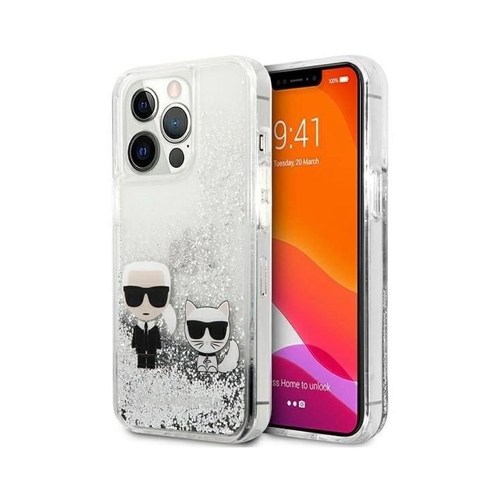 Karl Lagerfeld blizgus dėklas iPhone 13 Pro Max (sidabrinis)